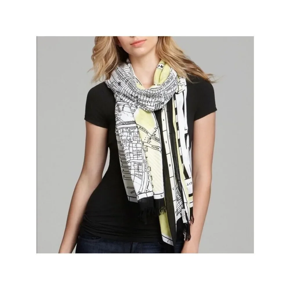 Rare kate spade Black, White & Yellow New York Map-Print Scarf